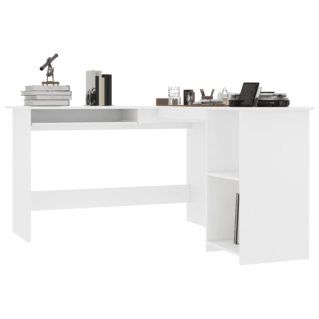 vidaXL Corner Desk, L-Shaped Computer Desk with Pull-Out Keyboard Tray, Home Office Desk, Workstation, Modern, White Engineered Wood