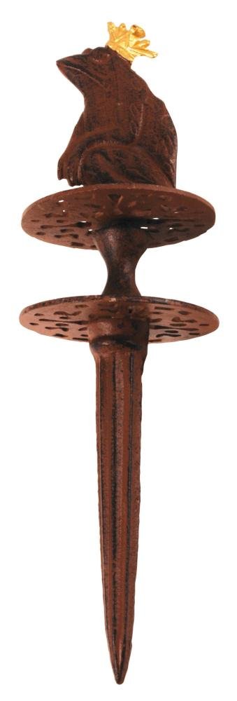 Esschert Design Tg34 Frog Prince Garden Hose Guide, Antique Brown With Gold Crown