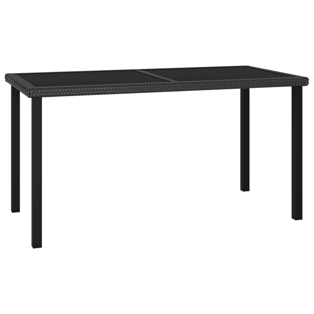 Vidaxl Patio Dining Table, 55.1'X27.6'X28.7', Black, Modern Outdoor Table Made Of Poly Rattan, Powder-Coated Steel And Temper