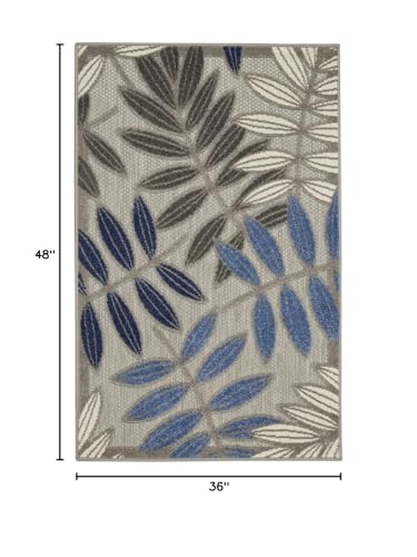 HomeRoots 3' X 4' Blue and Gray Floral Indoor Outdoor Area Rug