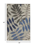 HomeRoots 3' X 4' Blue and Gray Floral Indoor Outdoor Area Rug
