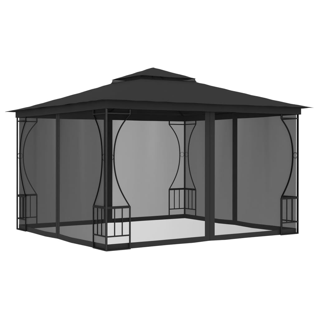 'vidaXL Cream Polyester Gazebo with Protective Nets - Durable Steel-Frame Outdoor Party Tent with UV-Resistant Cover & Easy Assembly – 9.8' x 9.8' x 8.7' in Size