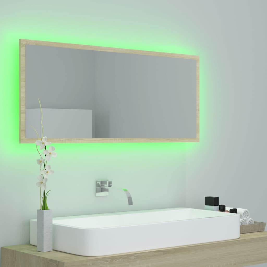 Led Bathroom Mirror Sonoma Oak 39.4&quot;X3.3&quot;X14.6&quot; Chipboard