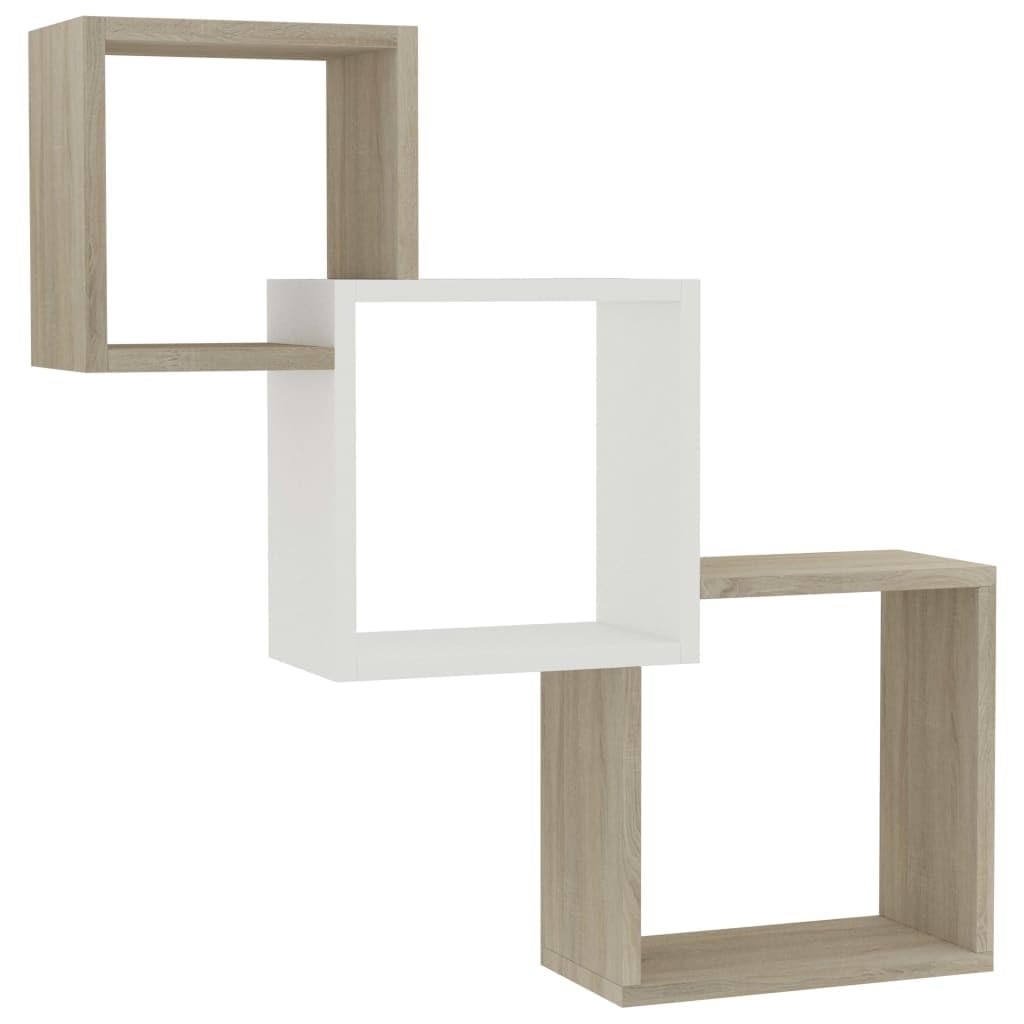 vidaXL Cubicle Shelves, Floating Cube Shelves, Display Shelves, Wall Cube Shelves for Display, Modern Style, White and Sonoma Oak Engineered Wood