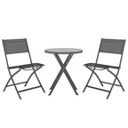 vidaXL Folding Bistro Set 3 Piece Patio Garden Outdoor Terrace Balcony Backyard Dining Room Table and Chair Seat Seating Furniture Steel Gray