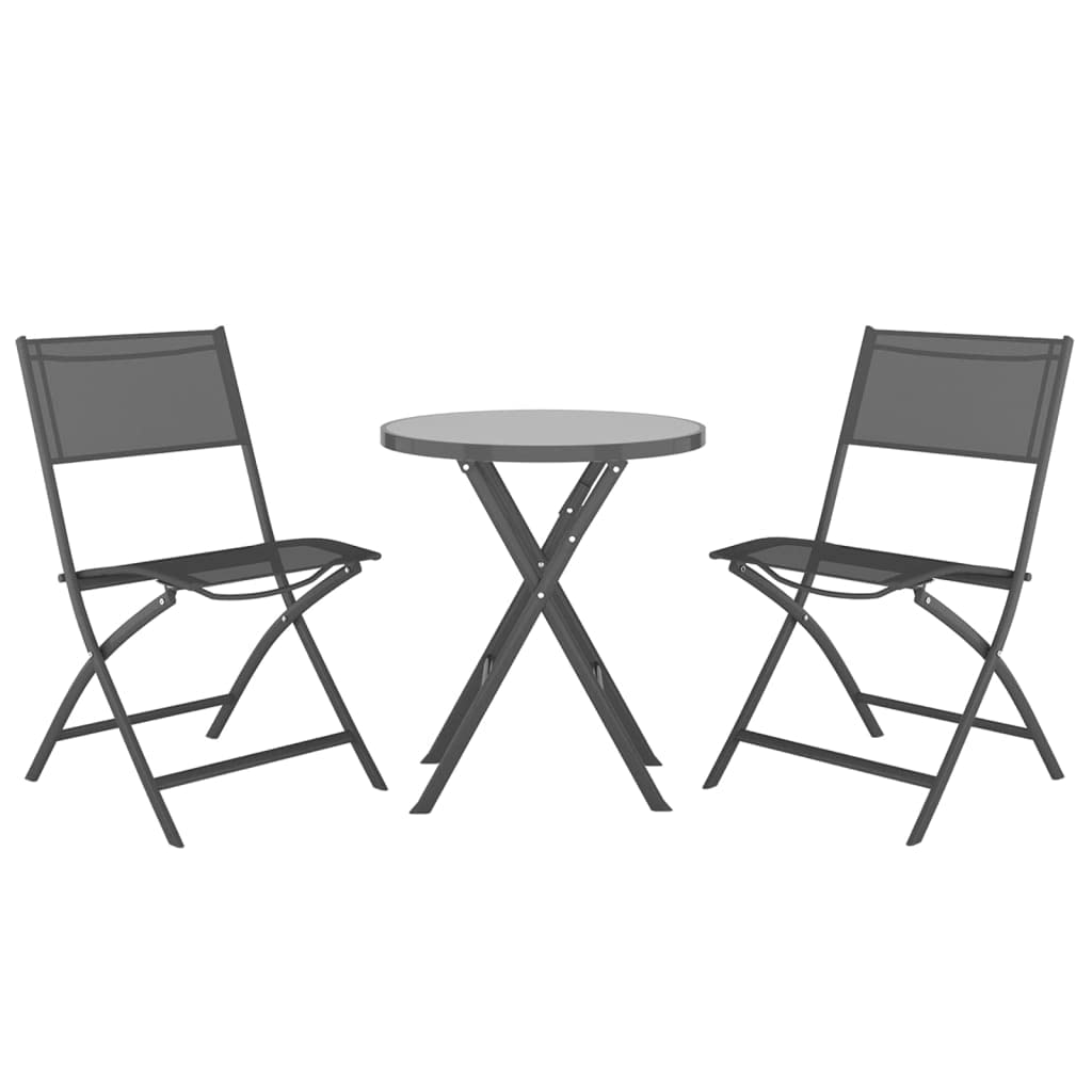 vidaXL Folding Bistro Set 3 Piece Patio Garden Outdoor Terrace Balcony Backyard Dining Room Table and Chair Seat Seating Furniture Steel Gray