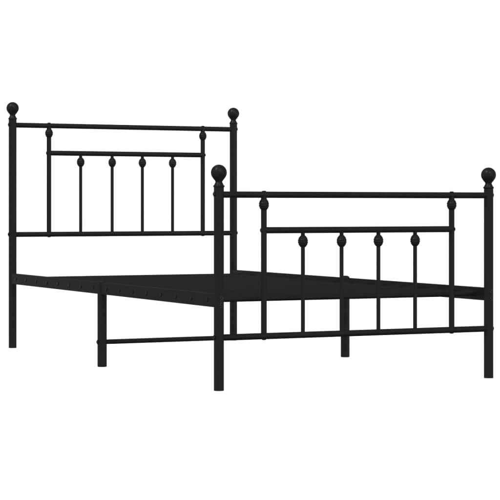 vidaXL 12 Inch Black Twin Bed Frame with Headboard & Footboard, Sturdy Metal Platform Bed Frame & Slats, Extra Under Bed Storage, No Box Spring Needed, Without Mattress