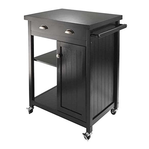 Ergode Julia Kitchen Cart - Sleek & Modern Design, Granite Top, Metal Basket, Removable Tray, Casters, Ample Storage, Black Finish. Dimensions: 22.6' W x 16' D x 34.1' H. (20727-VV)