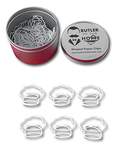 Butler In The Home 100 Count Chefs Hat Shaped Paper Clips Great For Paper Clip Collectors Or Office Gift - Comes In Round Tin Wi