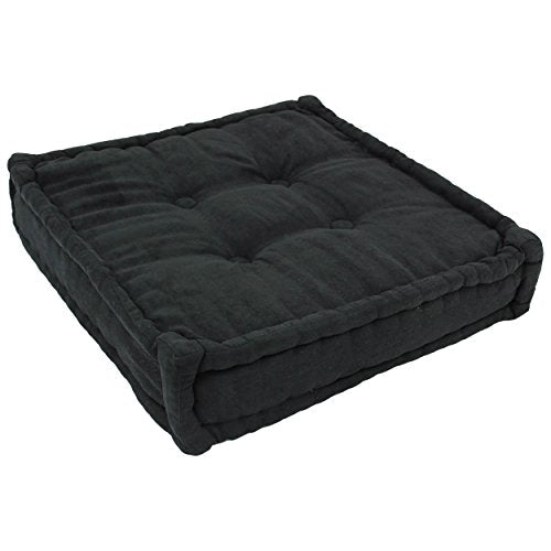 Blazing Needles Button-Tufted Microsuede Square Floor Pillow, 20&quot;, Black