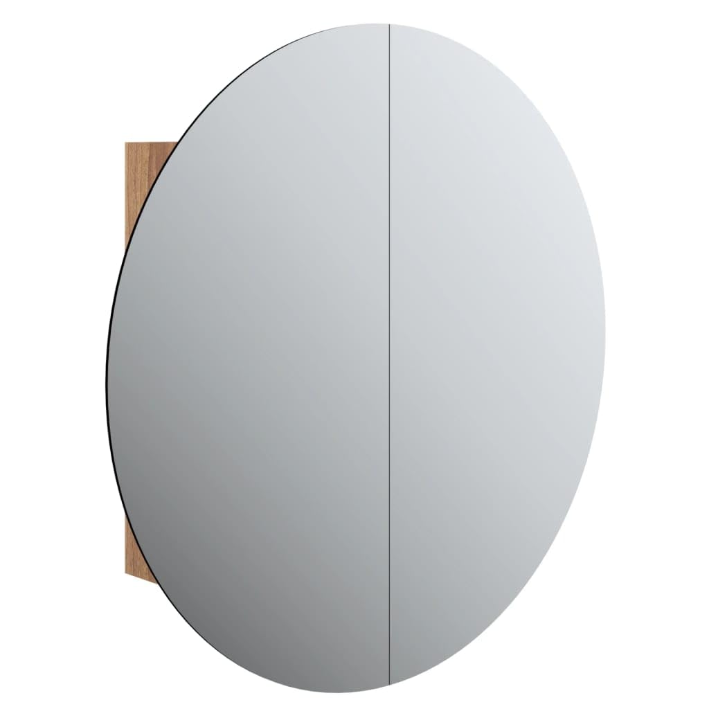 vidaXL Cabinet Bathroom Vanity Mirror Cabinet with Round Mirror and LED Oak