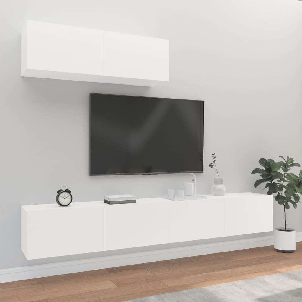 vidaXL TV Cabinet Set 3 Piece Home Bedroom Living Room Entertainment Center Console HiFi Cabinet TV Stand Media Unit Furniture White Engineered Wood