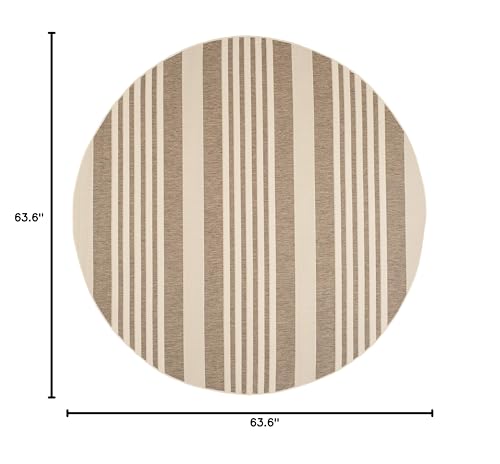 Safavieh Courtyard Collection 5'3' Round Brown/Bone Cy6062 Stripe Indoor/ Outdoor Patio Backyard Mudroom Area Rug