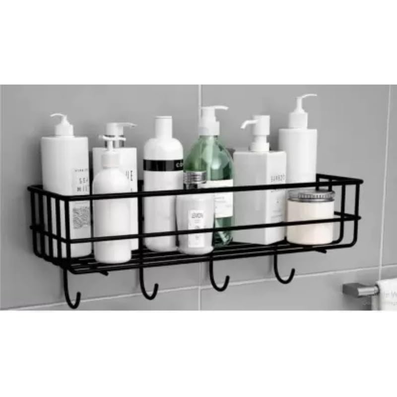 Birdwing 1 Pic Self Adhesive With Towel Hook Bathroom Shelf For Wall/Shelf Organizer/Kitchen Shelf With Magic Stickers  Pack Of
