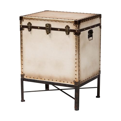 Baxton Studio Laura Vintage White Canvas Lift-Top Trunk End Table