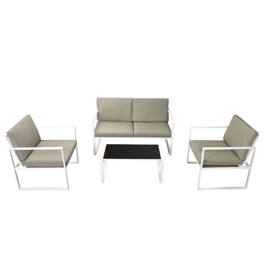 4 Piece Patio Lounge Set with Cushions Steel White