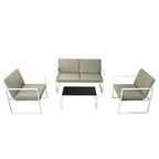 4 Piece Patio Lounge Set with Cushions Steel White