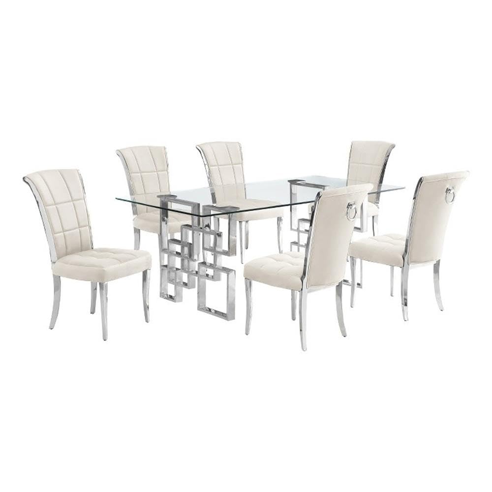 Best Quality Furniture D221-6Sc320 Dining, 7-Piece Set, Cream/Silver