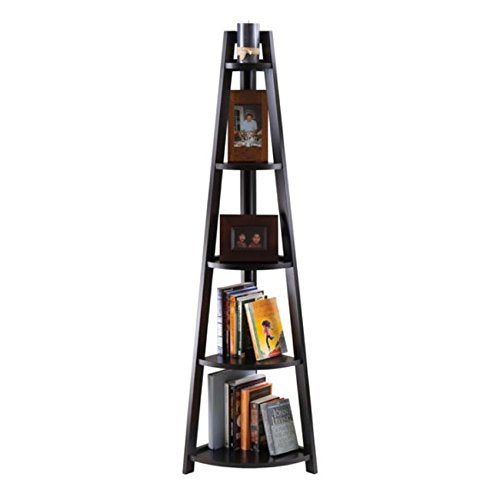 Ergode Wood Adam 5-Tier A-Frame Corner Shelf - Slim & Versatile Design for Family Photos, Plants, and Knick-Knacks - 18.39' W x 12.99' D x 58.03' H - Black