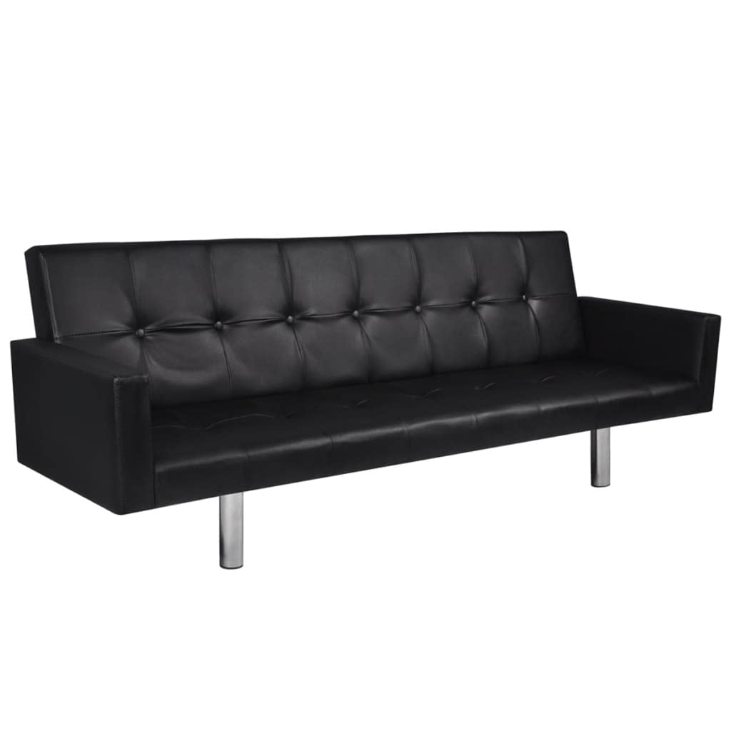 Vidaxl Sturdy Multifunction Sofa Bed With Armrest - Versatile Black Artificial Leather Sleep Sofa That Reclines In 3 Positions