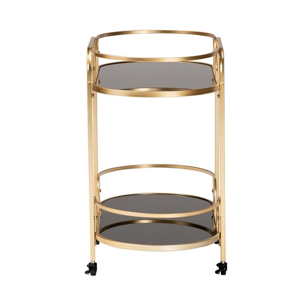 Baxton Studio Leighton Contemporary Glam And Luxe Gold Metal And Tempered Glass 2-Tier Wine Cart