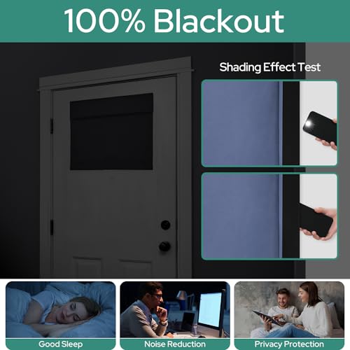 Homeideas 100% Blackout French Door Curtains, Privacy Small Door Curtains For Door Window, 26 X 20 Inch Door Shades For Front Door, Thermal Insulated Door Window Covering, (1 Panel, Stone Blue)