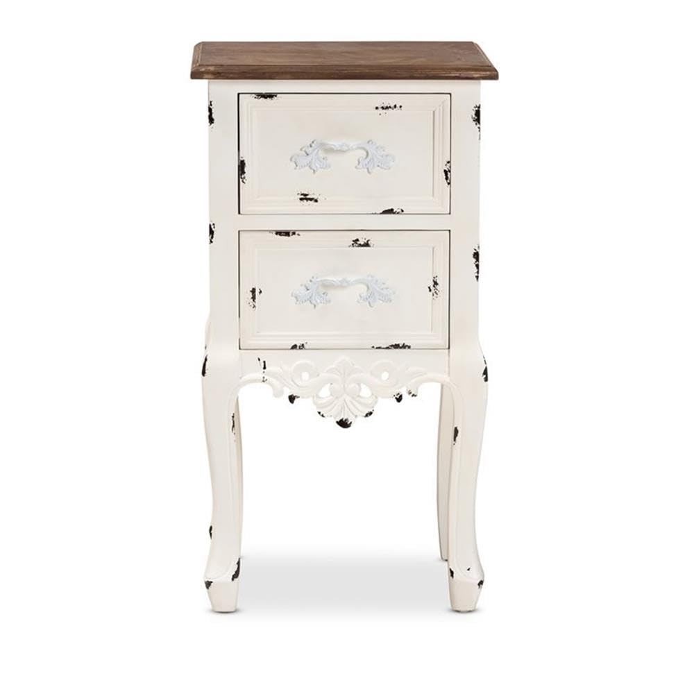 Baxton Studio Levron Classic and Traditional Two-Tone Walnut Brown and Antique White Finished Wood 2-Drawer Nightstand