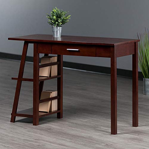Ergode Aldric Writing Desk - Compact, Walnut Finish, Wide Desktop, Built-in Shelves, Center Drawer - Perfect for Small Spaces - 43.9' W x 20' D x 30.5' H