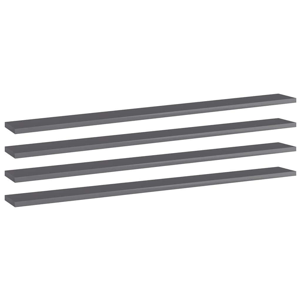 vidaXL Bookshelf Boards Set of 4, High Gloss Gray, 39.4&quot;x3.9&quot;x0.6&quot;, Easy-Clean Extra Storage Solution, Made of Premium Engineered Wood