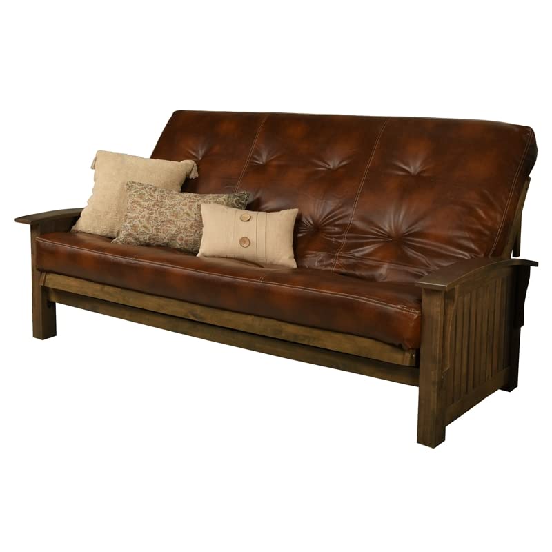 Kodiak Furniture Washington Queen Size Futon Frame and Mattress Set - Wood Futon Frame with Mattress Included in Saddle Brown Color