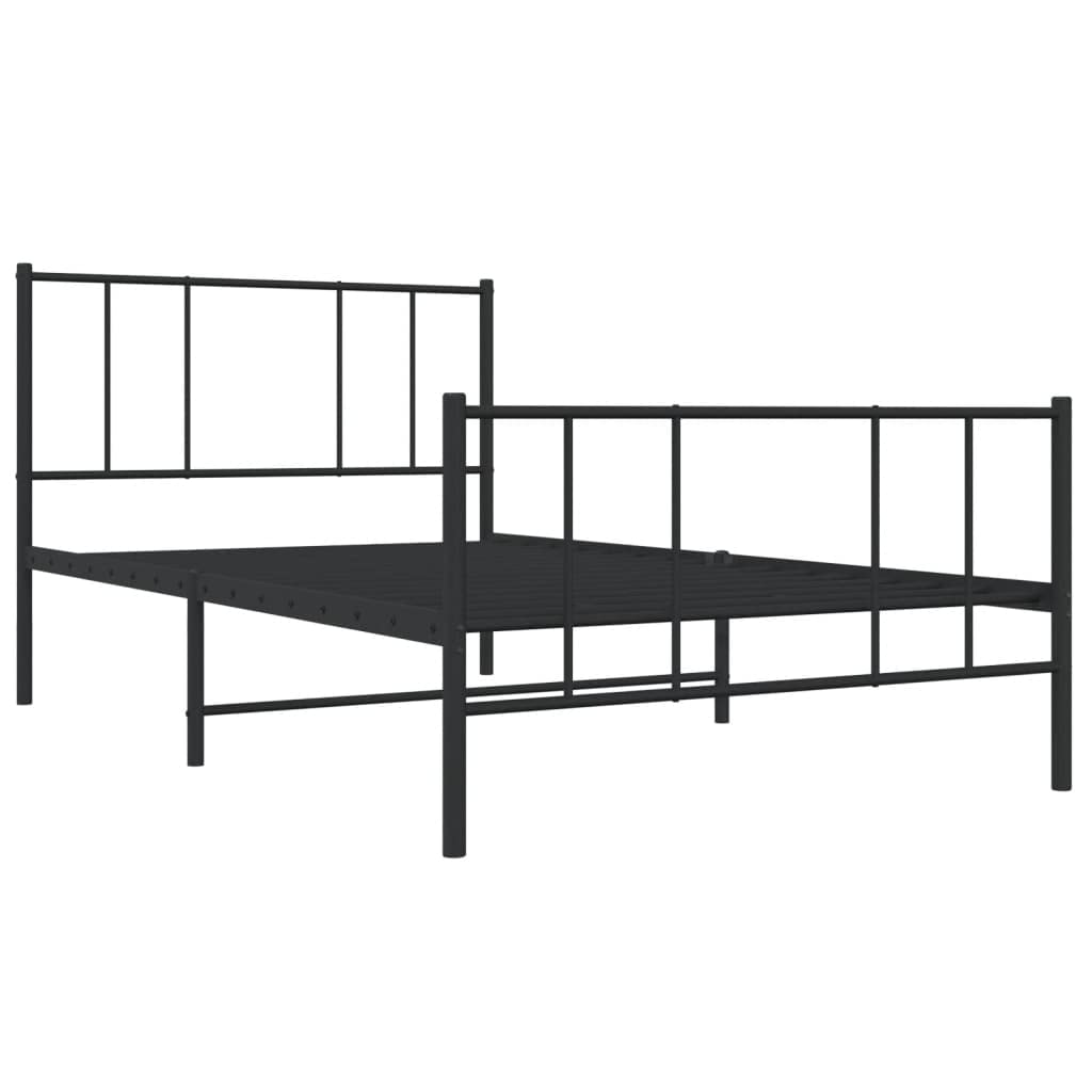 vidaXL Sturdy and Robust Metal Bed Frame with Headboard and Footboard, Powder-Coated Steel Construction, Classic Design, Extra Under-Bed Storage Space, Suitable for 39.4"x74.8" Mattress - Black
