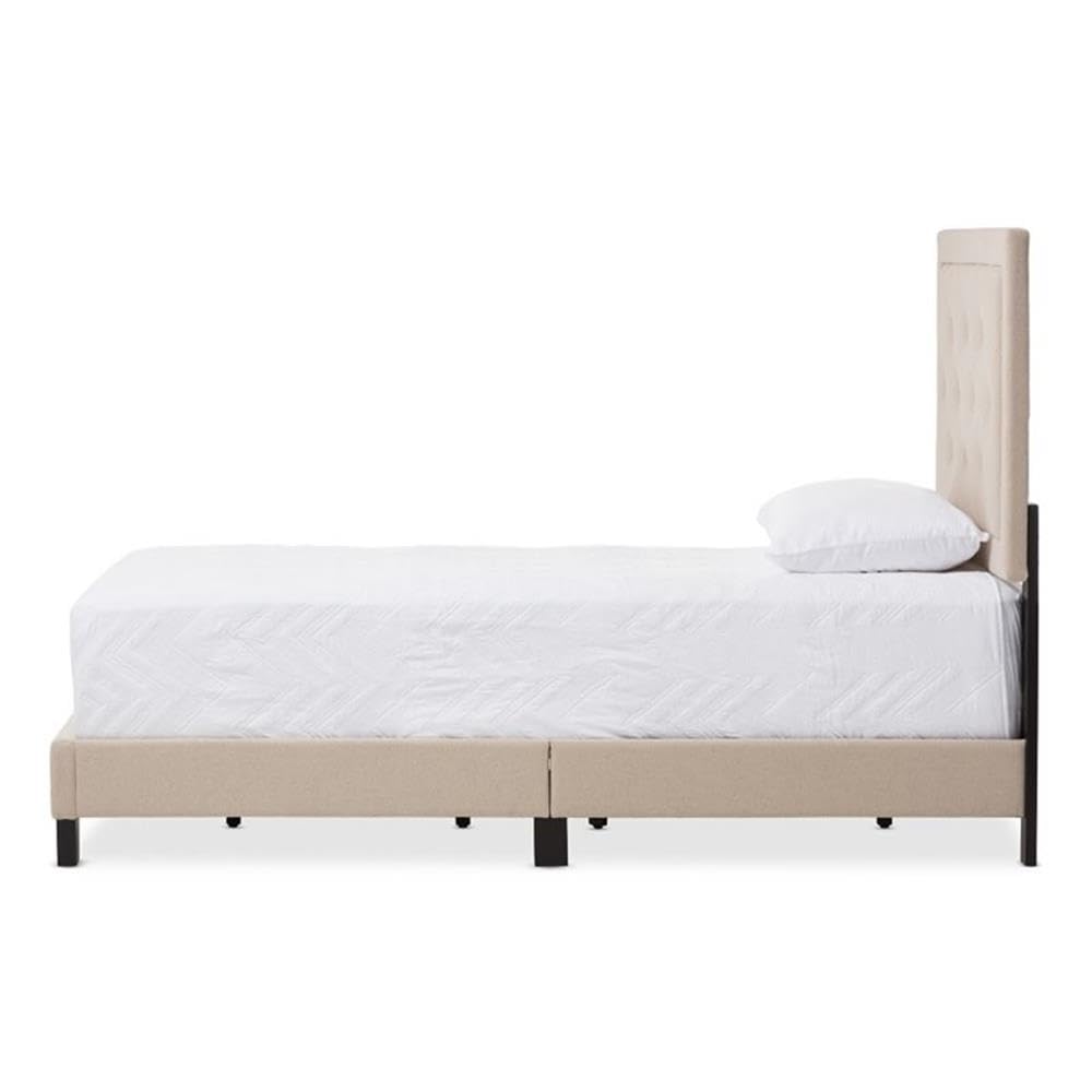 Baxton Studio Paris Modern and Contemporary Beige Linen Upholstered Twin Size Tufting Bed