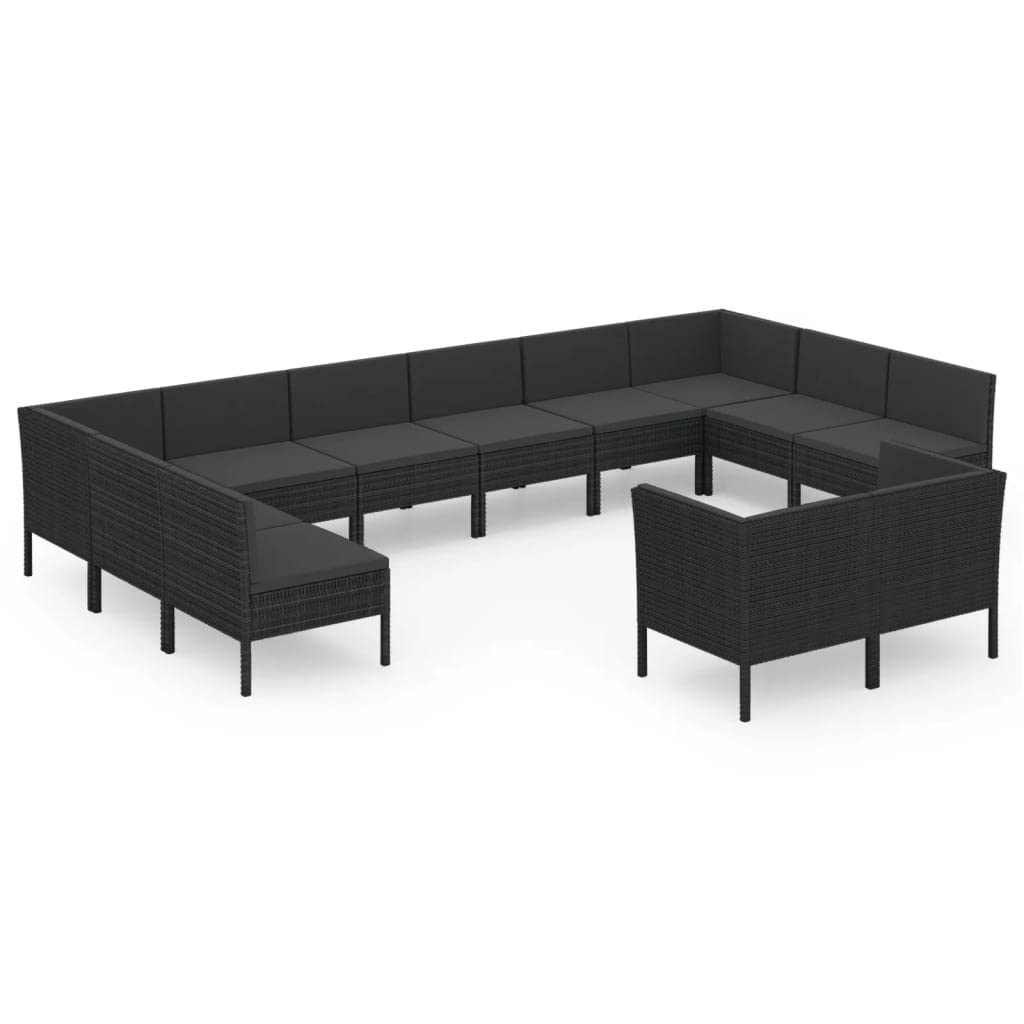 vidaXL Patio Lounge Set 12 Piece with Cushions Outdoor Garden Terrace Yard Sofa Seating Seat Lounging Set Furniture Poly Rattan 