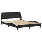 vidaXL Faux Leather Bed Frame with Headboard - Double Bed, Black/White, Plywood Slats, Metal, Pine Wood - 81.9"x55.9"x29.3"