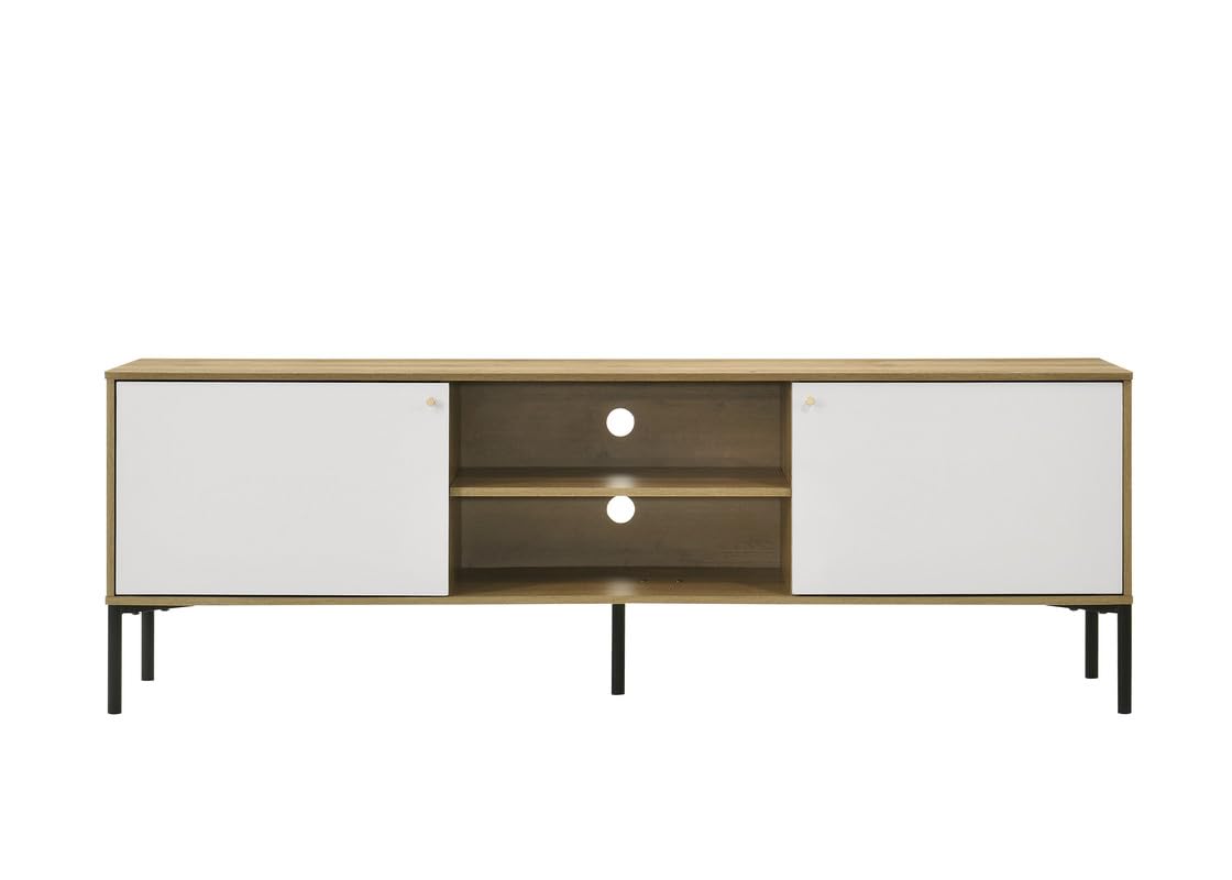 LILOLA LIVING Burke 70" W White and Oak 2-Door TV Stand