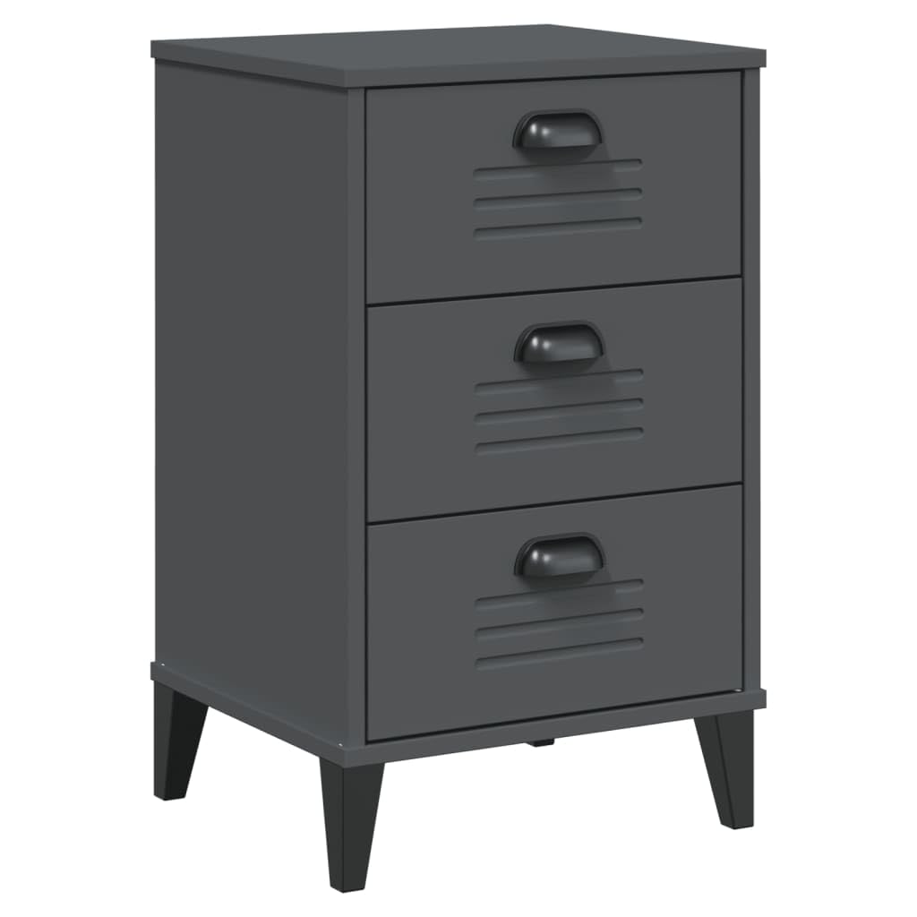 vidaXL Bedside Cabinet/End Table - Solid Pine Wood, Anthracite Gray, 3 Drawers, Plastic Handles, Wooden Legs for Bedroom & Living Room Storage
