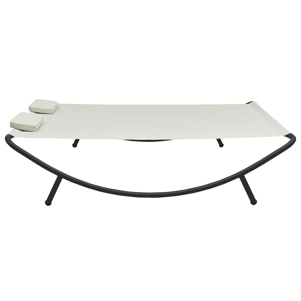 vidaXL Cream Patio Lounge Bed - Weather-Resistant Oxford Fabric and Powder-Coated Steel Frame - Comfort Upgrade with 2 Thick Pillows
