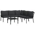 vidaXL 6-Piece Outdoor Patio Lounge Set with Coffee Table, Corner Chair, Middle Chairs, Side Chairs, Steel Structure, Powder-Coating, Removable Gray Cushions