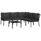 vidaXL 6-Piece Outdoor Patio Lounge Set with Coffee Table, Corner Chair, Middle Chairs, Side Chairs, Steel Structure, Powder-Coating, Removable Gray Cushions