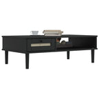 vidaXL SENJA Rattan Look Accent Coffee Table - Black Solid Pine Wood with UV Varnish, Storage Drawer, Rectangular Sofa Side Table for Living Room