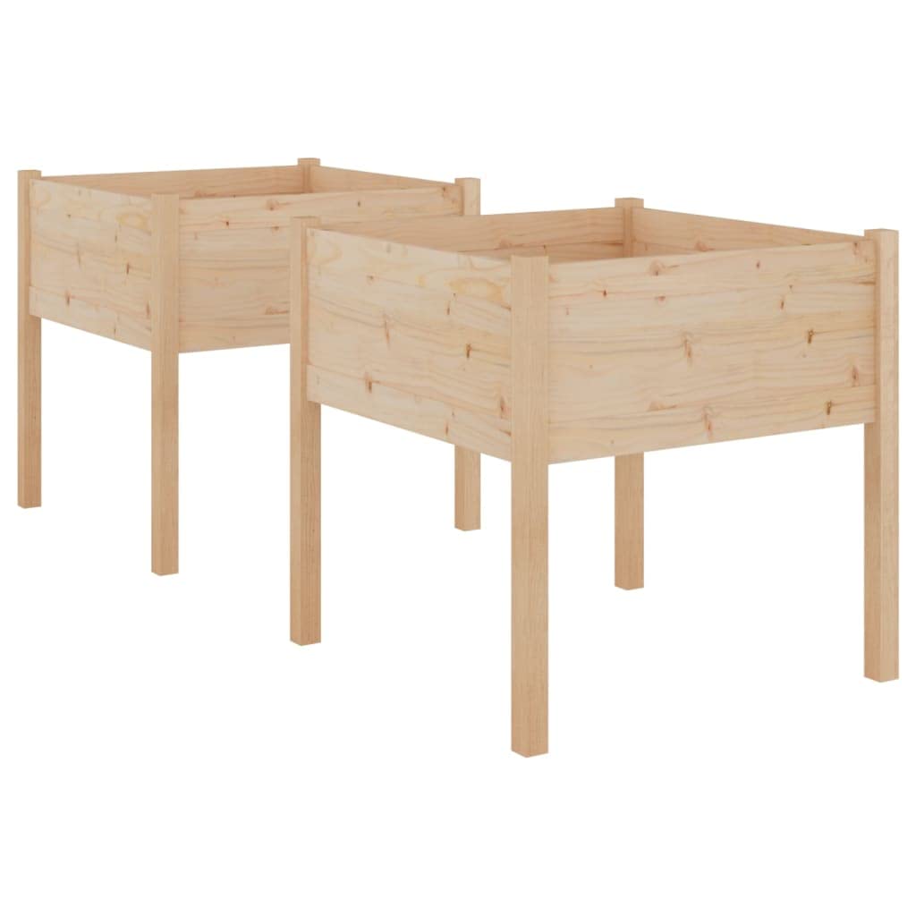 vidaXL Solid Wood Pine Garden Planters, Set of 2, Square Shape, Outdoor & Indoor Flower or Plant Holder, Durable and Weather-Res