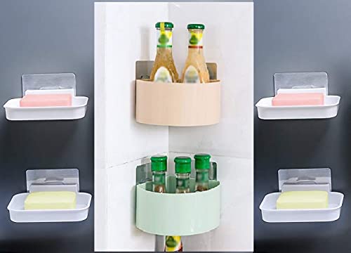 SHOPITECH Bathroom Shelf Wall Mounted Kitchen No Drill Storage Rack Super Adhesive Bathroom Shower Rack Shelf (2 Corner Shelf +