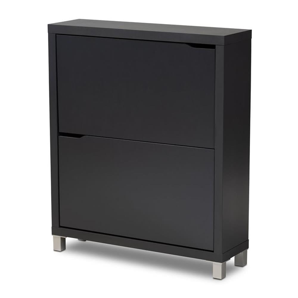 Baxton Studio Simms Modern and Contemporary Dark Grey Finished Wood Shoe Storage Cabinet with 4 Fold-Out Racks