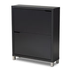 Baxton Studio Simms Modern and Contemporary Dark Grey Finished Wood Shoe Storage Cabinet with 4 Fold-Out Racks