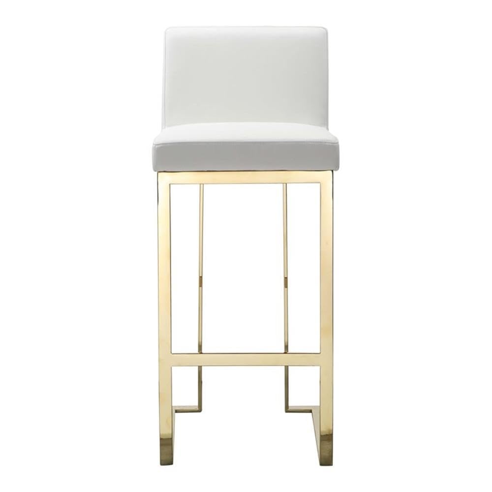 Pangea Home Dexter 30&quot; Faux Leather & Polished Steel Bar Stool In White/Gold