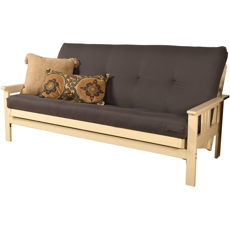 Kodiak Furniture Monterey Antique White Wood Futon with Twill Gray Mattress