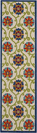 HomeRoots Blue/Multicolor 100% Polypropylene 2’ x 6’ Blue Vines Indoor Outdoor Runner Rug
