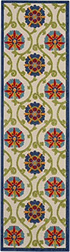 HomeRoots Blue/Multicolor 100% Polypropylene 2’ x 6’ Blue Vines Indoor Outdoor Runner Rug