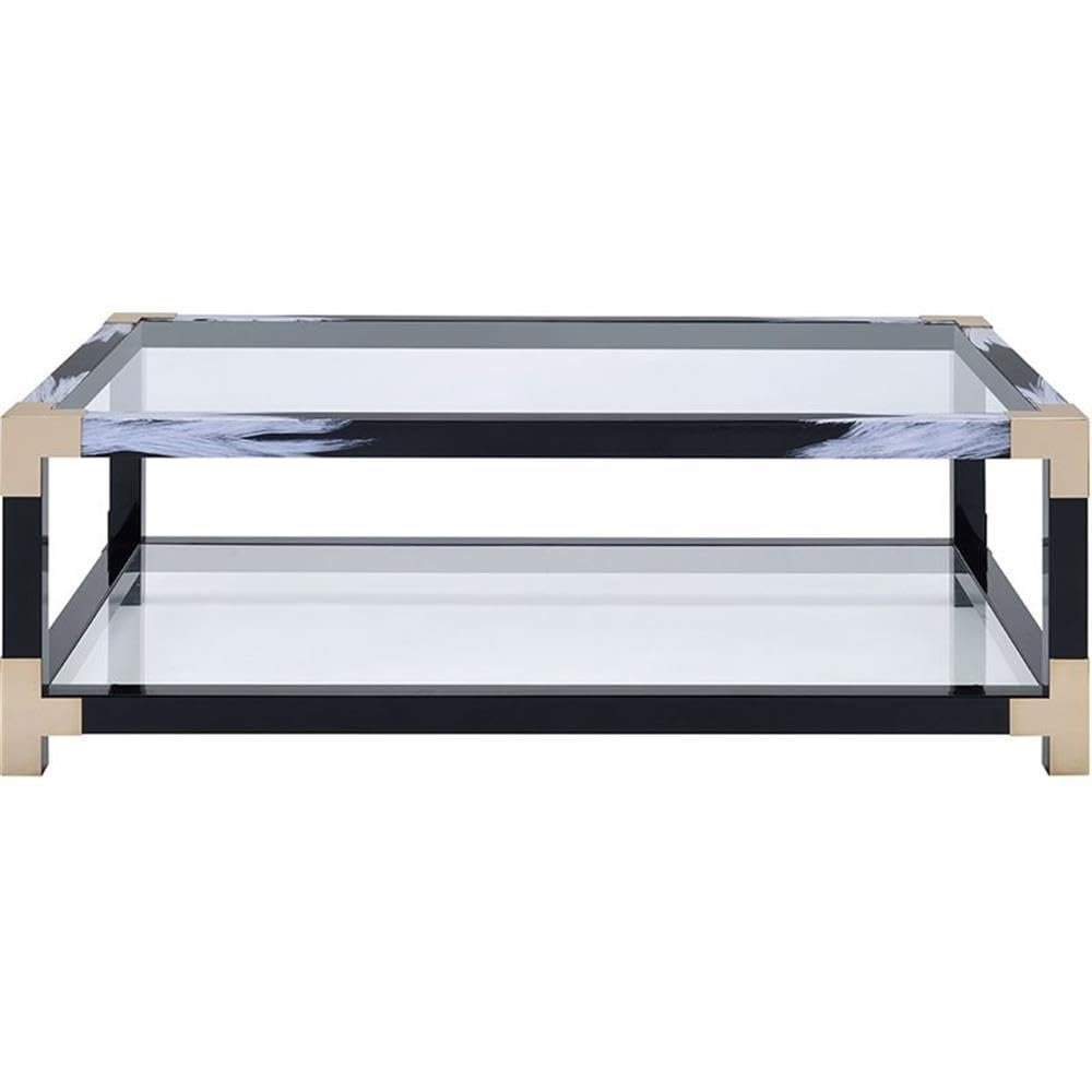 Acme Lafty 54" Glass Top Coffee Table in White Brushed and Black