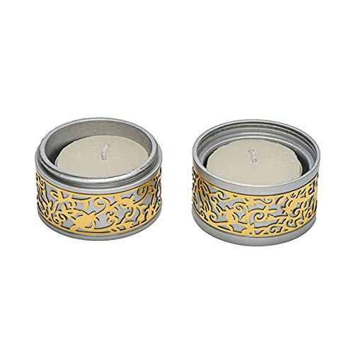 Emanuel Candlestick Holders Metal Filigree Cutout | Small Candle Holders for Shabbat and Yom Tov (Silver)